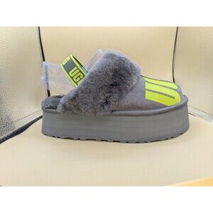 UGG Grey/Green FUNKETTE FLUFF SLIDE SLIPPER PLATFORM WOMEN US SZ 12 NIB